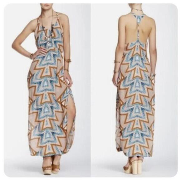 Free People Geo Tribal Print Serves You Right Maxi Dress Slit Size 2 - Picture 2 of 8